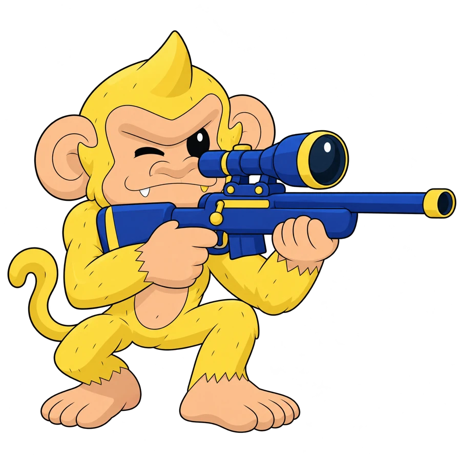 alphape aiming a cartoon sniper rifle through its scope